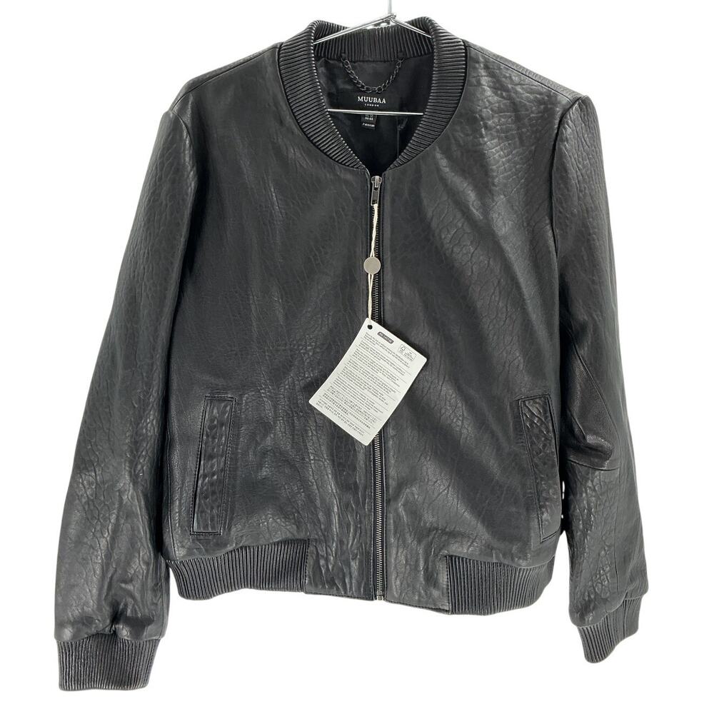Muubaa Textured Black Bomber Jacket Size Uk 16 / US 12